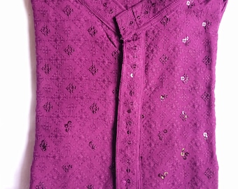 Completo da uomo Kurta Pajama viola ricamato con paillettes – Abbigliamento etnico indiano per feste