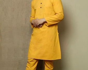 Men's Cotton Kurta Pajama Set, Indian Kurta for Men,Ethnic Wear, Handmade Traditional Wedding Outfit