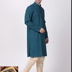 Indian shirt green kurta men design jacquard straight kurta men tunic solid green color plus size loose fit big and tall