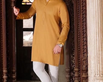 Handgefertigte braune Baumwoll-Kurta-Tunika für Herren: Indische Festtagskleidung