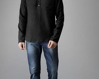 Camisa india Kurta Camisa sólida para hombre Túnica superior Color negro Kurta corta
