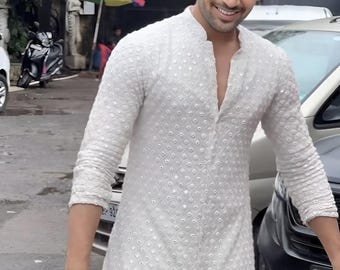 Men's Kurta Pyjama Traditional Chikankari Mens kurta Bollywood Style Kurta Men Party Wear Traditional Kurta Sequance Work Kurta for Men