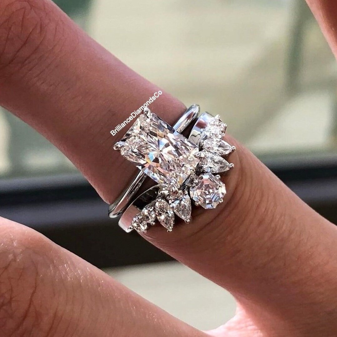 3.31 CT Radiant Cut Moissanite Diamond Solitaire Ring Paired - Etsy