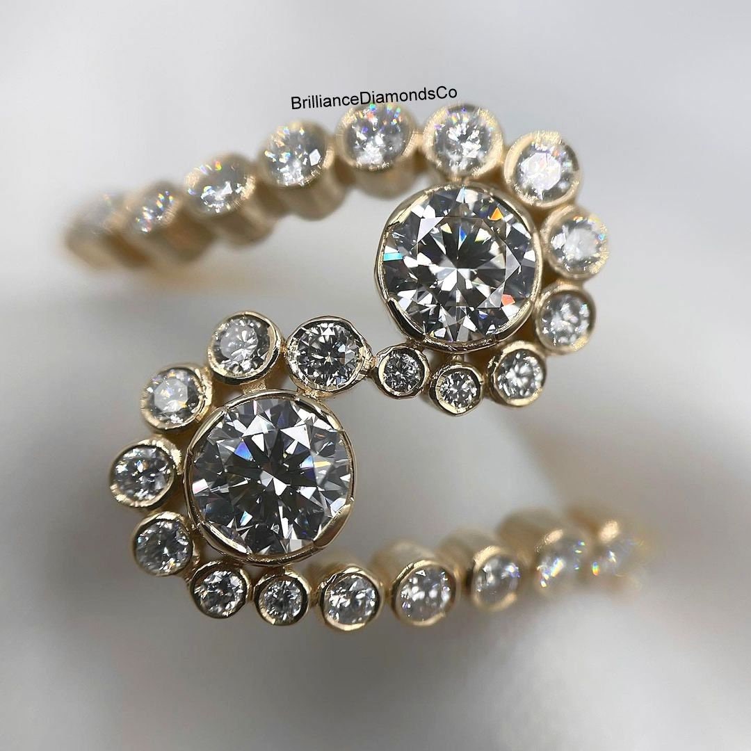 Beautiful Twin Bezel Set Bridal Ring 5MM Round Cut Colorless Etsy