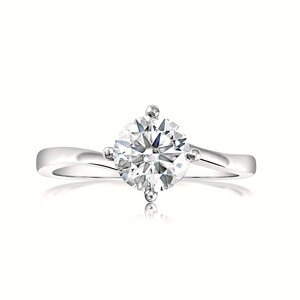 Round Diamond Engagement Ring,14K White Gold Brilliant Cut Solitaire Engagement Ring, Real diamond Ring, Woman&#39;s Wedding Ring