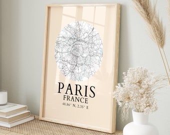 Paris France Map Print, Paris City Map Poster, Minimalist Map, Paris Print, Paris Poster, Modern Map Print, Paris City Map, City Map