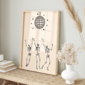 Dancing Skeleton Wall Art, Disco Ball Art, Halloween Print, Disco Ball Decor, Trendy Wall Art, Funky Halloween Decorations