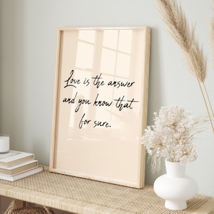 Miłość jest odpowiedzią i wiesz, że na pewno wydruk, wydruk Beatlesów, gry umysłowe Beatlesów, teksty piosenek, wydruk Johna Lennona, cytat retro