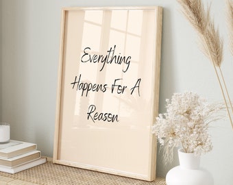 Everything Happens For A Reason, Retro Wall Art, Quote Wall Art, Inspirational Print, Typography Print, Printable Wall Art, Digital Download