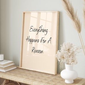 Everything Happens For A Reason, Retro Wall Art, Quote Wall Art, Inspirational Print, Typography Print, Printable Wall Art, Digital Download