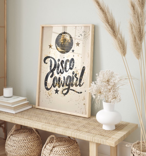 Disco Cowgirl Print, Retro Cowgirl Art, Printable Wall Art, Disco