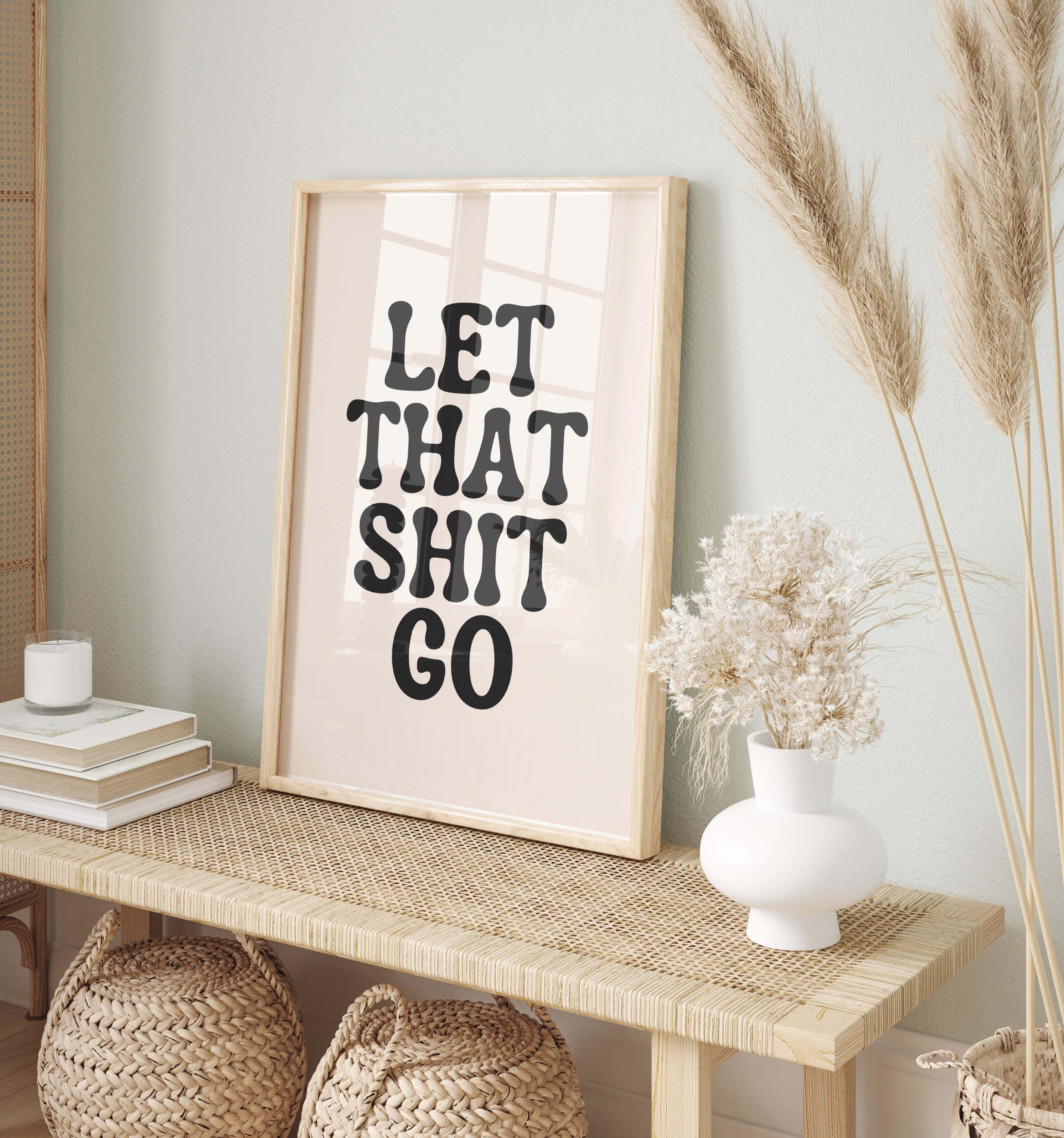 Quadro Su Tela Motivazionale 'Let That Shit Go' - Stampa Artistica Per Meditazione E Healing, 30x20 Cm, Pronta Da Appendere