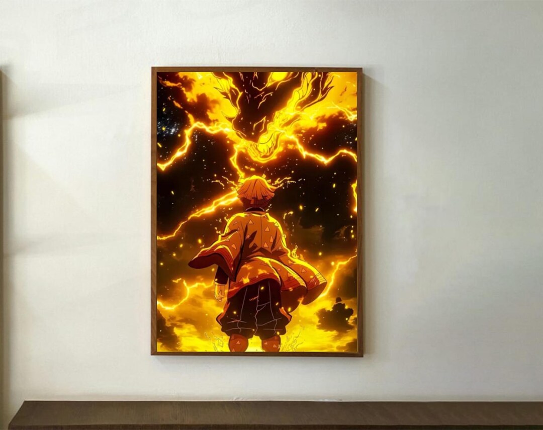 Zenitsu Anime Wall Art Thunder Dragon Lightning Storm Poster Demon ...