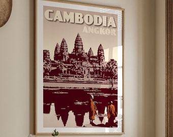 Cambodia Vintage Poster | Angkor Wat Wall Print