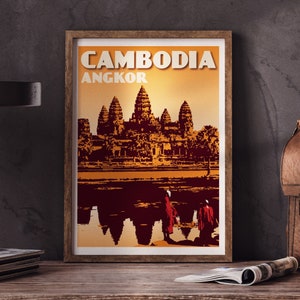 Cambodia Vintage Poster | Angkor Wat Print