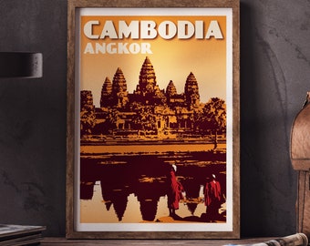 Cambodia Vintage Poster | Angkor Wat Print