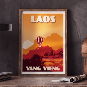 Vintage poster Laos - Vang Vieng - Fine Art Print