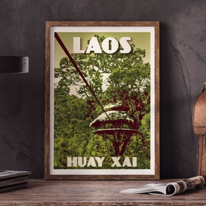 Affiche du Laos | Poster Vintage Laos | Pêcheurs sur le Mekong