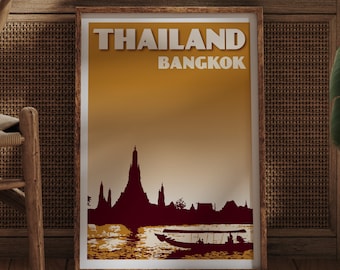 Thailand Travel Poster | Chao Phraya River in Bangkok | Vat Arun