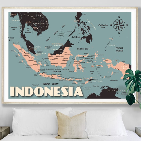 Indonesien Vintage Karte Print