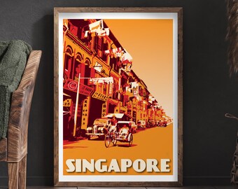 Singapore Vintage Poster - Trishaw Ride in Singapore Print