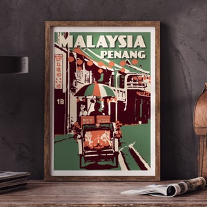 Póster de viaje a Malasia / Impresión de la calle armenia de Penang