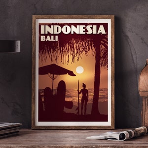Indonesien Poster | Surfer Kunstdruck in Kuta Beach Bali