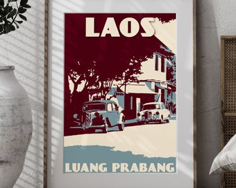 Laos Vintage Poster | Luang Prabang Print