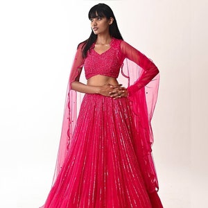 Pink lehenga choli for women embroidery sequence work lengha choli designer party wear lehenga indian wedding lehenga choli indian outfits