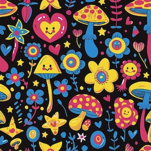 Cute Mushroom Cotton Fabric - 100% Cotton Fabric - Love Mushroom Quilt Fabric - Creative Fabric - Sold by Half Yard
