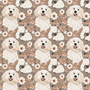 Dog Cartoon Pattern Fabric Bichon Frise Pure Cotton Fabric By The Half Yard