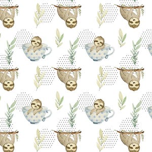 Cute Upside Down Sloth Pattern Fabric Sloth Quilting Fabric Cotton Fabric By The Half Yard