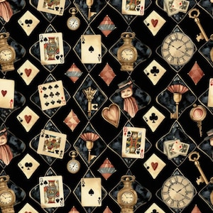 Alice In Wonderland Mysterious Poker Cotton Cartoon Pattern Fabric By the Half Yard