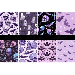 Pastel Goth Patterns Cotton fabric,Skull fabric,Bat fabric Sold by Half  Yard