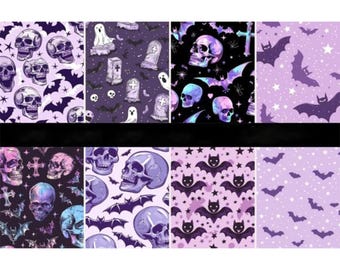 Pastel Goth Patterns Cotton fabric,Skull fabric,Bat fabric Sold by Half  Yard