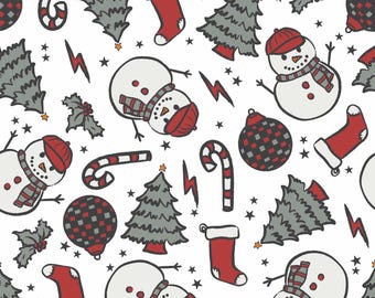 Tissu Noël à motifs de bonhommes de neige, mètre, demi-mètre