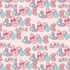 LOVE Rabbit Cartoon Fabric,100% Cotton Fabric,Rabbit Quilting Fabric,Sold By Half Yard