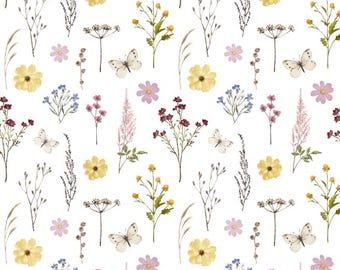 Patrón de flores silvestres, tela de flores, tela de algodón, se vende cortada a medida