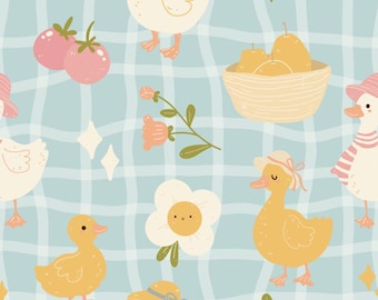 Tela de algodón puro con estampado de patito bebé, por media yarda