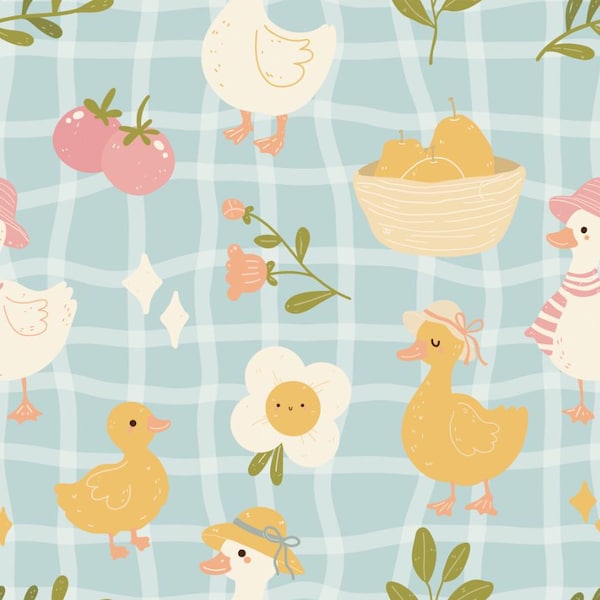 Cute Baby Duck Pattern Cartoon Fabric Pure Cotton  Fabric By The Half Yard