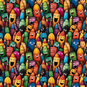 Cartoon Crayon Pattern Funny Smiley Face Pure Cotton Fabric By Half Yard