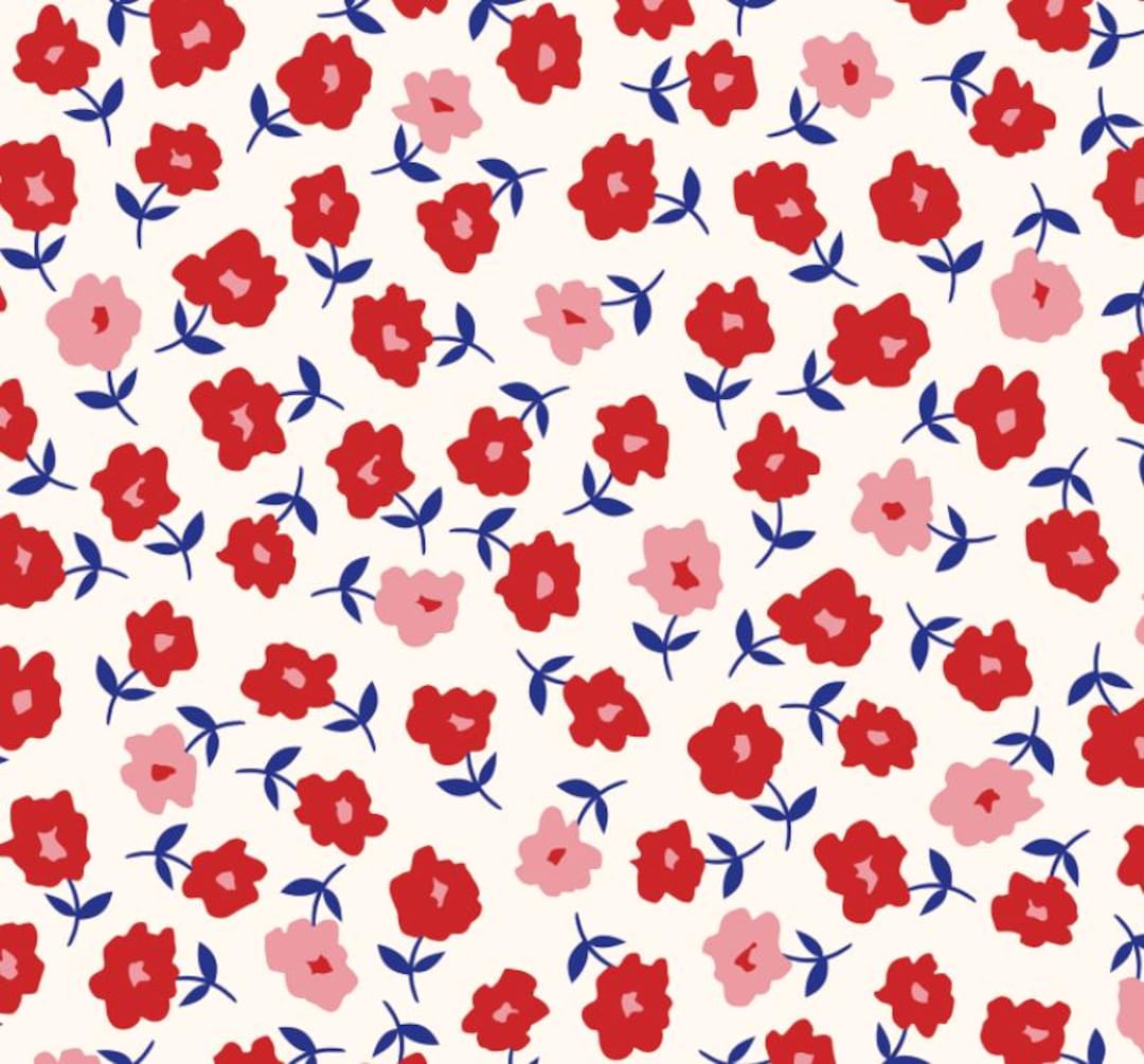 Red Flowy Pattern Red Color Flower Fabric Floral Pattern Cotton Fabric Pure Cotton Fabric ...