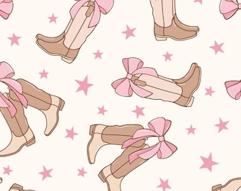 Coquette Cowgirl Boots Pattern Cotton Fabric Fabric By the Half Yard