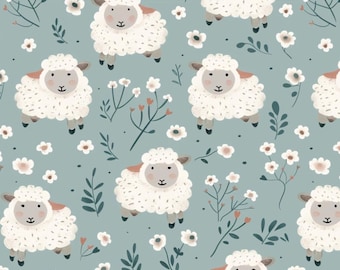 Cute little sheep pattern cotton fabric-Lamb childlike pattern  Cotton Fabric By The Half Yard