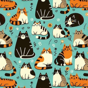 Kawaii Kitten Cute Cat Lover Cartoon Pattern Fabric Floral Cats Pure Cotton Fabric By The Half Yard