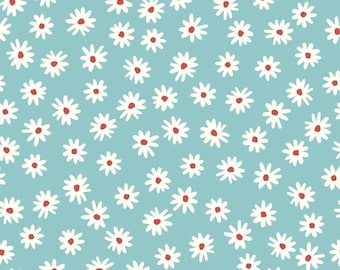 Blau & Pink Vintage Gänseblümchen Blumenmuster Stoff Reiner Baumwollstoff Halbe Hof