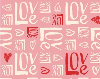 Tela para colcha con letras LOVE de color rosa para el día de San Valentín, tela de algodón por media yarda