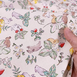 Rabbit Fabric Cute Animals Fabric Bunny Fabric Cotton Cartoon Fabric Animation Fabric By the Half Yard