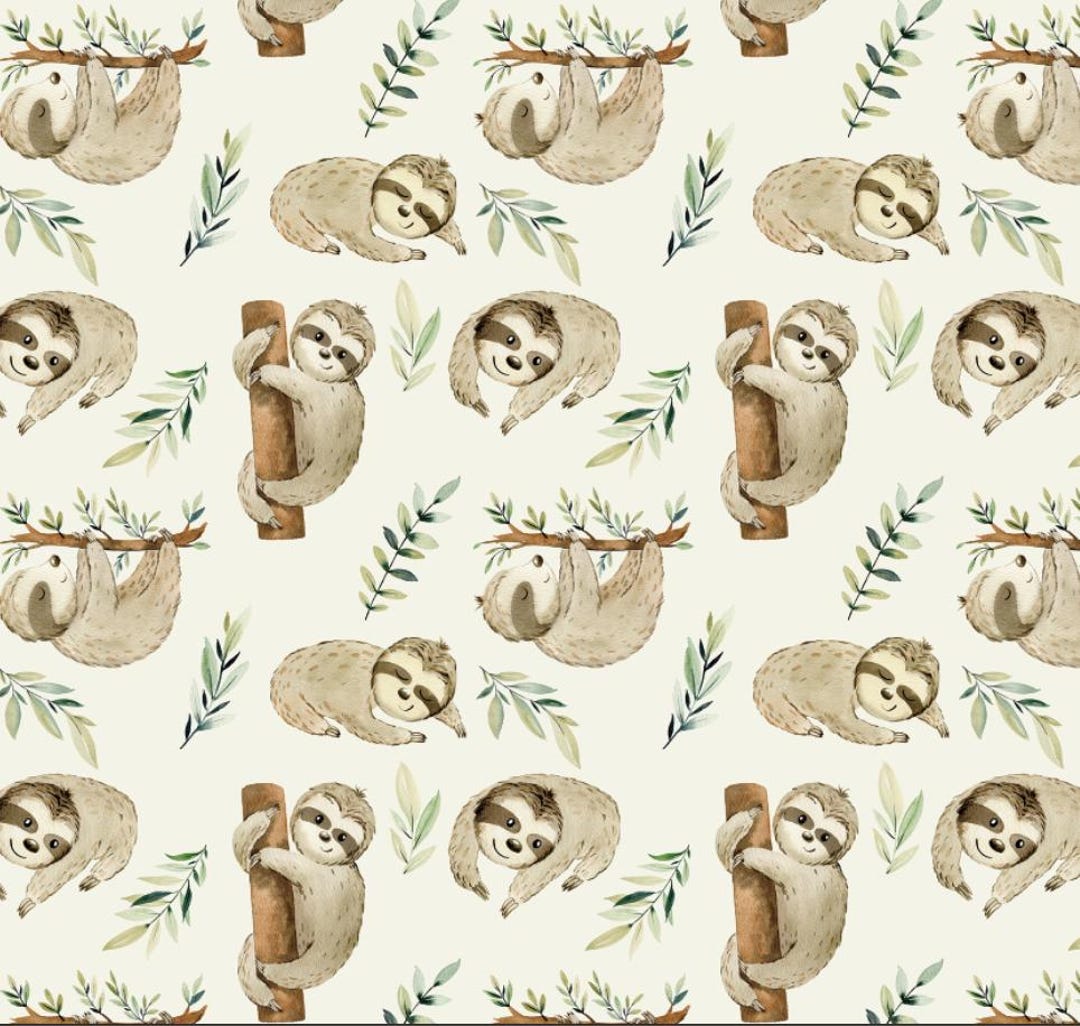 Cute Sloth Pattern Fabric Sloth Quilting Fabric Cotton Fabric by the ...