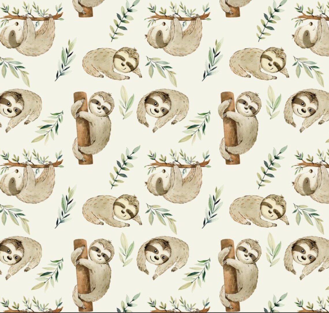 Cute Sloth Pattern Fabric Sloth Quilting Fabric Cotton Fabric by the ...